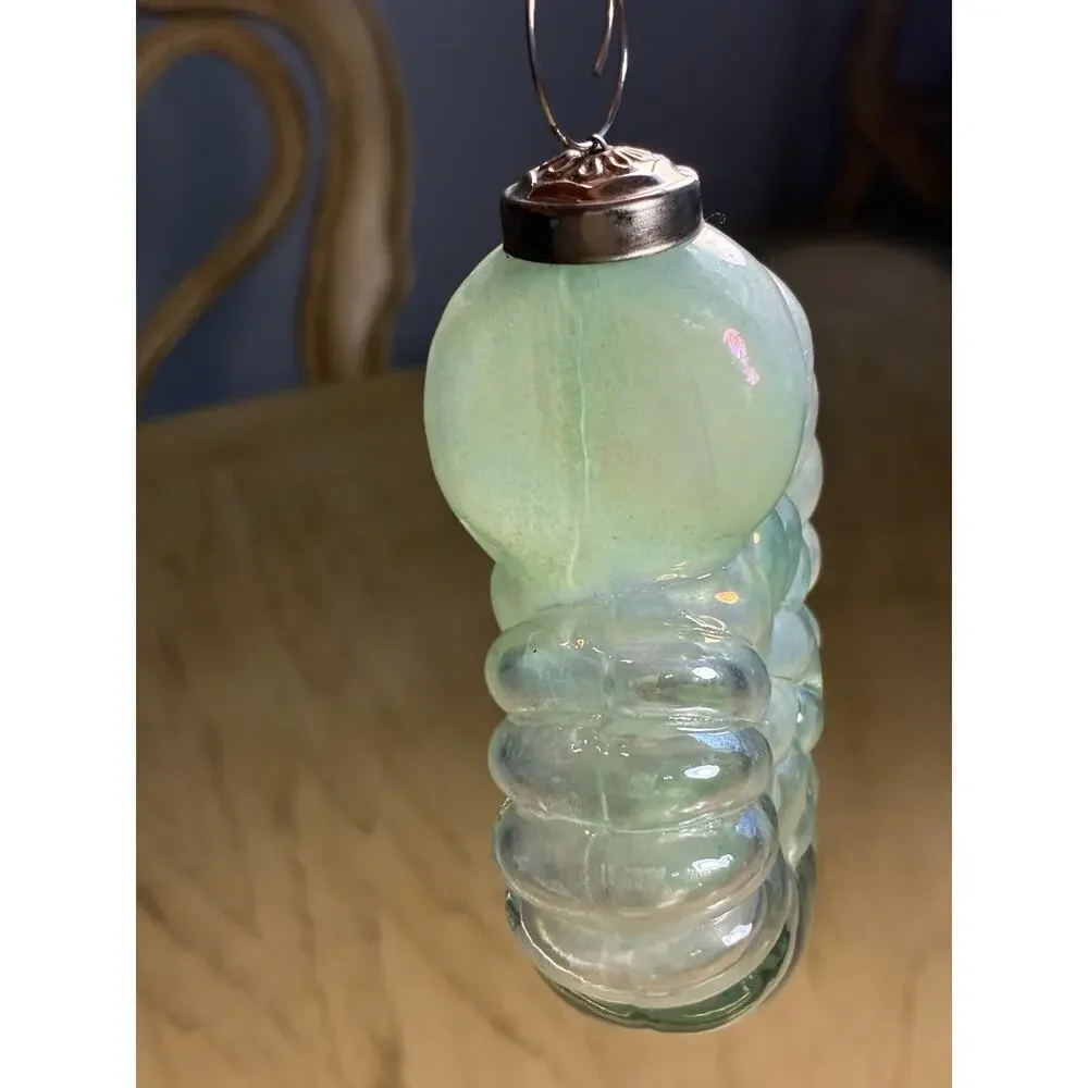 Sea Shell Glass Xmas Ornament Sea Green Iridescent Ribbed nautical kugel style